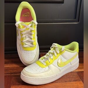 Nike Air Force One White & Neon Yellow Low-Top Sneakers